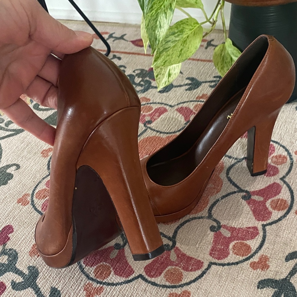 Cole Haan Women's Cognac Brown Leather Round-Toe Heels - Picture 5 of 12